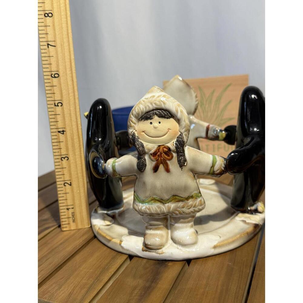 VTG Yankee Candle Penguin & Girls Arctic Decor Large Candle Holder Fall November - Picture 5 of 7